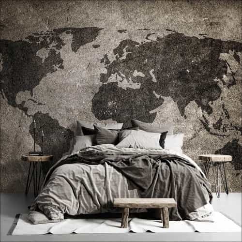 Papel de parede Mapa-Múndi em Cimento Queimado