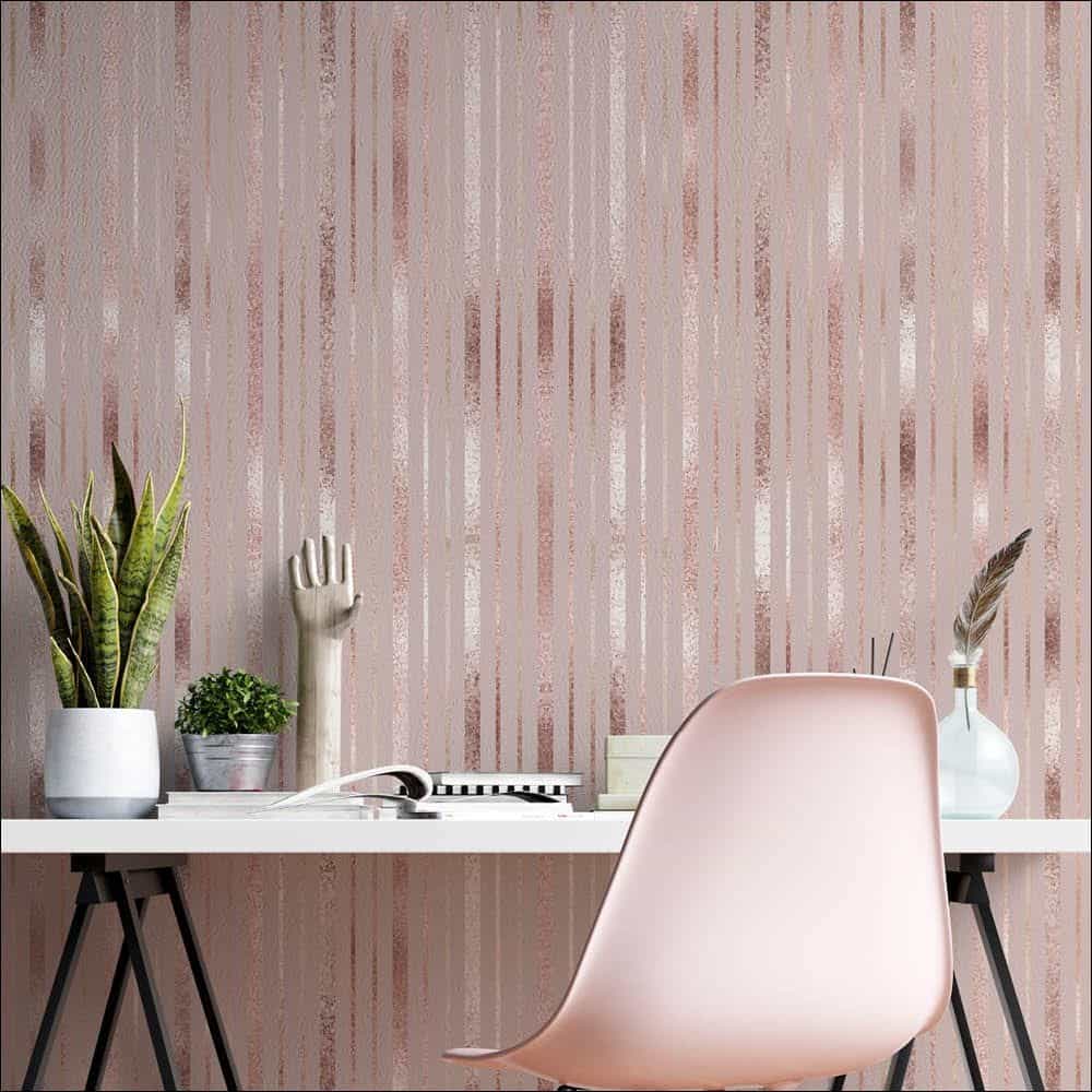 Papel de parede Listras Rosé Gold com Brilho