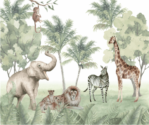 Safari Elefante Leão Girafa Zebra Macaco na Selva