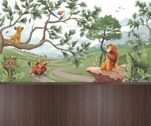 Rei Leão Mufasa Simba no Caminho Meia Parede Ripado Verde