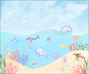 Fundo do Mar com Peixes Como Baleia Golfinhos Raia Polvo