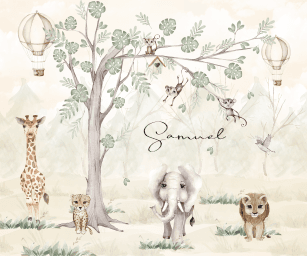 Safari com Árvore Girafa Elefante e Nome Personalizado