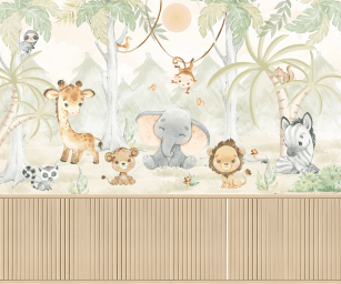 Safari Animais Fofos Girafa Leão Zebra Elefante Macaco Tigre em Tons
