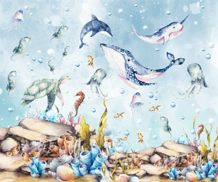 Fundo do Mar em Aquarela Navios