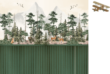 Floresta Verde com Animais Meia Parede Ripado em Aquarela