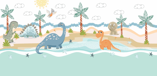 Dinossauros Fofos na Praia com Sol