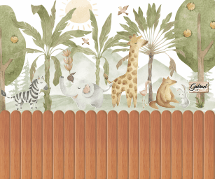 Safari Bebê, Animais em Aquarela e Madeira Ripada