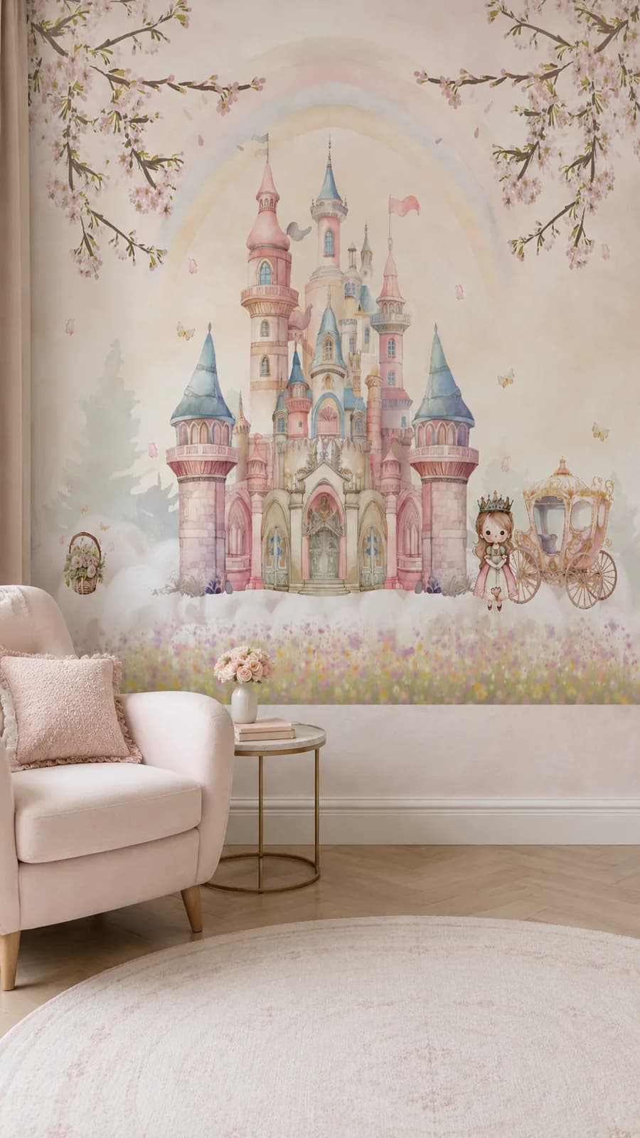 Castelo de Princesa com Arco-íris e Carruagem