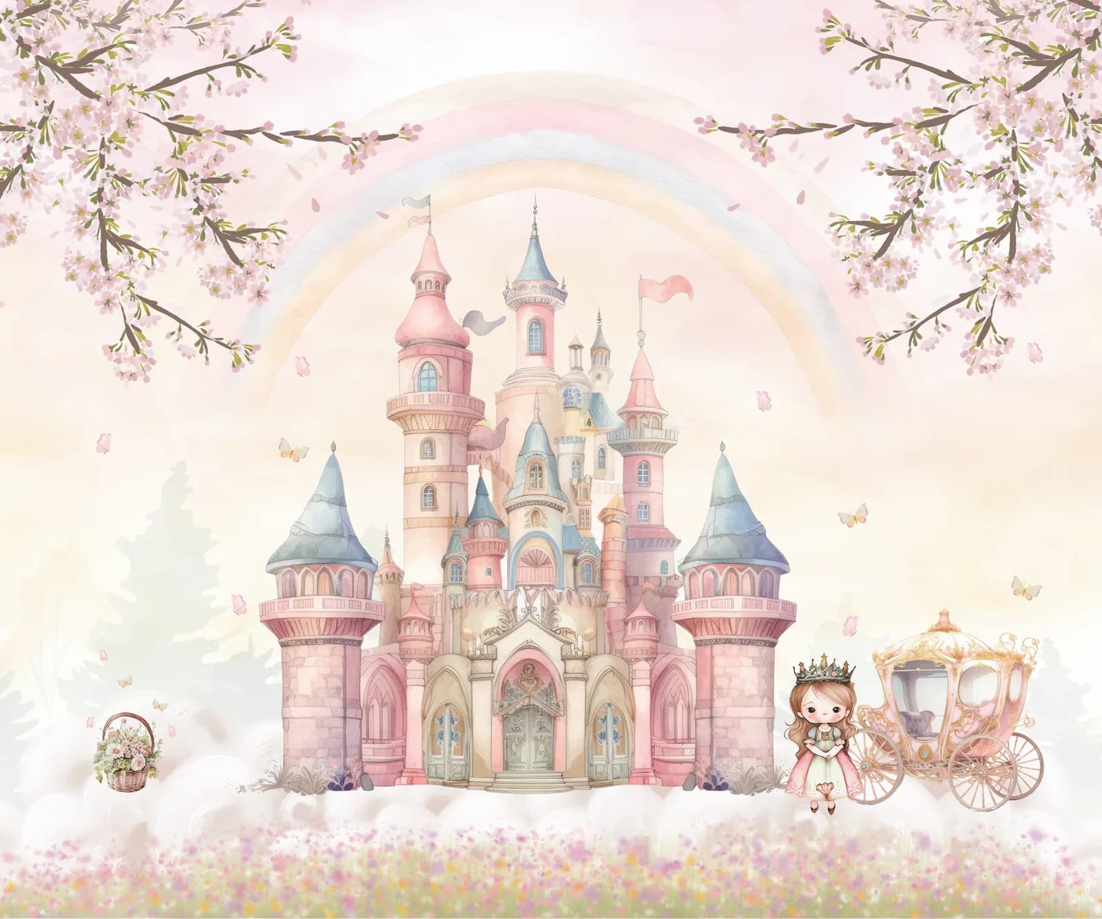 Castelo de Princesa com Arco-íris e Carruagem