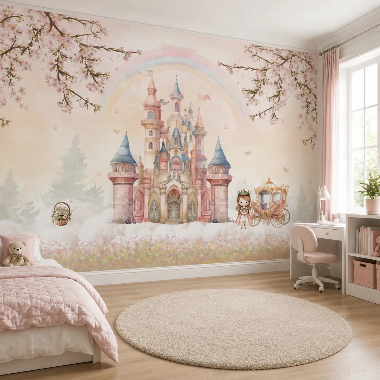 Castelo de Princesa com Arco-íris e Carruagem