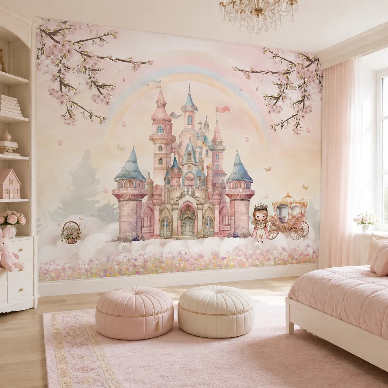 Castelo de Princesa com Arco-íris e Carruagem