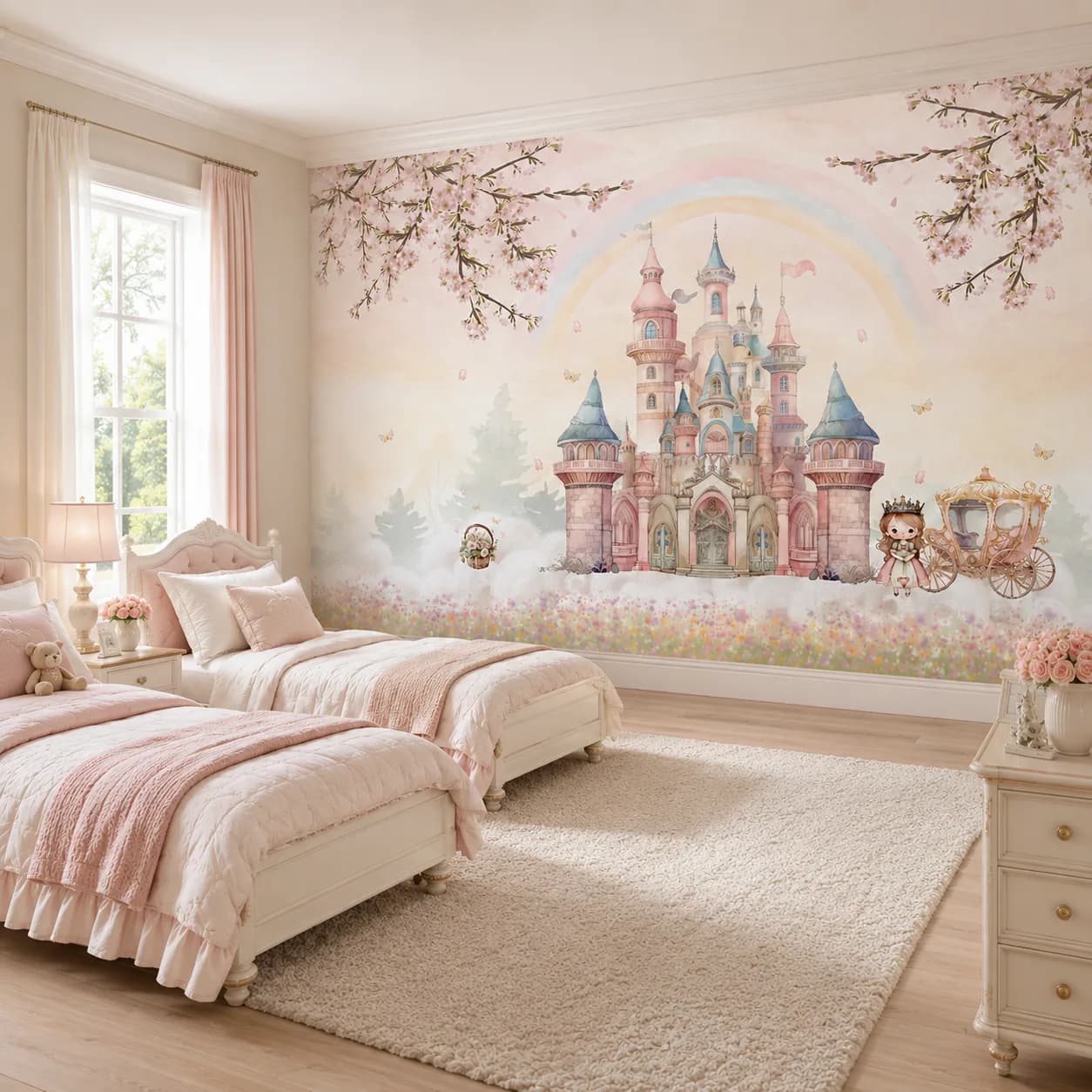 Castelo de Princesa com Arco-íris e Carruagem