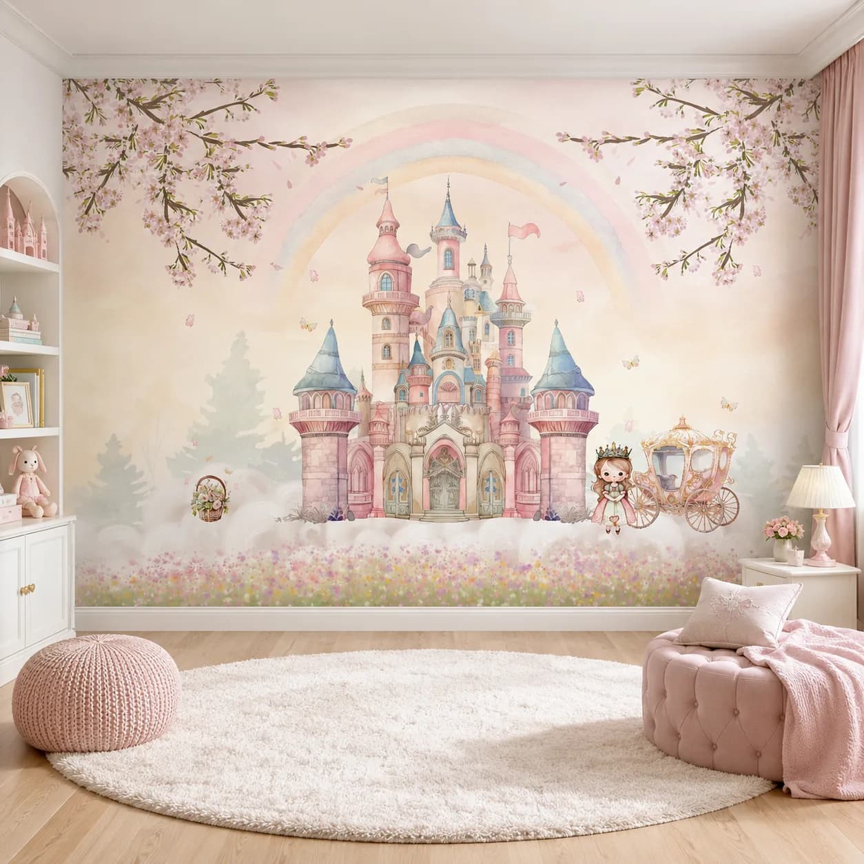 Castelo de Princesa com Arco-íris e Carruagem