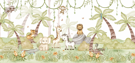 Animais no Bosque com Trenzinho e Balões Aquarela