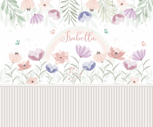 Floral , Jardim com Flores Aquareladas e Arco-íris