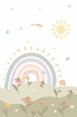 Arco-íris Pastel com Flores e Sol