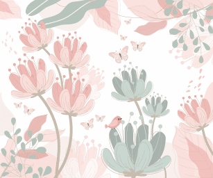 Rama de Flores e Borboletas em Aquarela