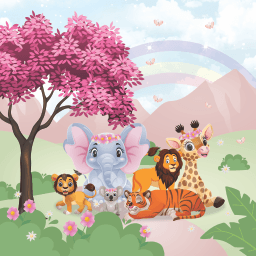 Animais Cartoon Cerejeira Arco Iris