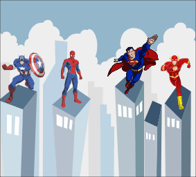 Super Heróis Capitão América Homem Aranha Superman Flash Prédios