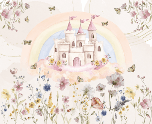 Castelo na Nuvem com Arco-Íris e Flores do Campo