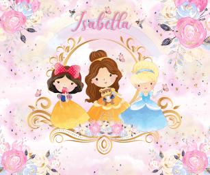 Princesas da Disney Chibi Isabella com Moldura Dourada