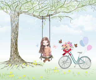 Menina Bicicleta Balanço Florido