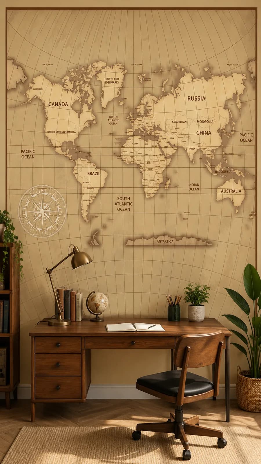 Mapa-Múndi Vintage com Bússola