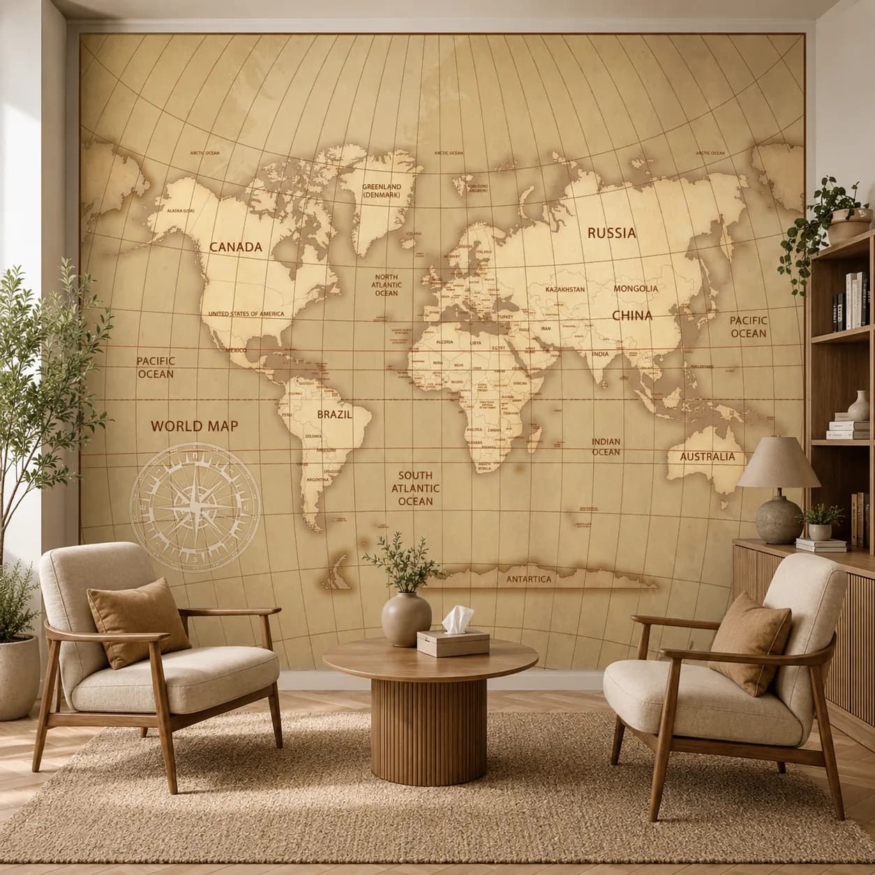 Mapa-Múndi Vintage com Bússola