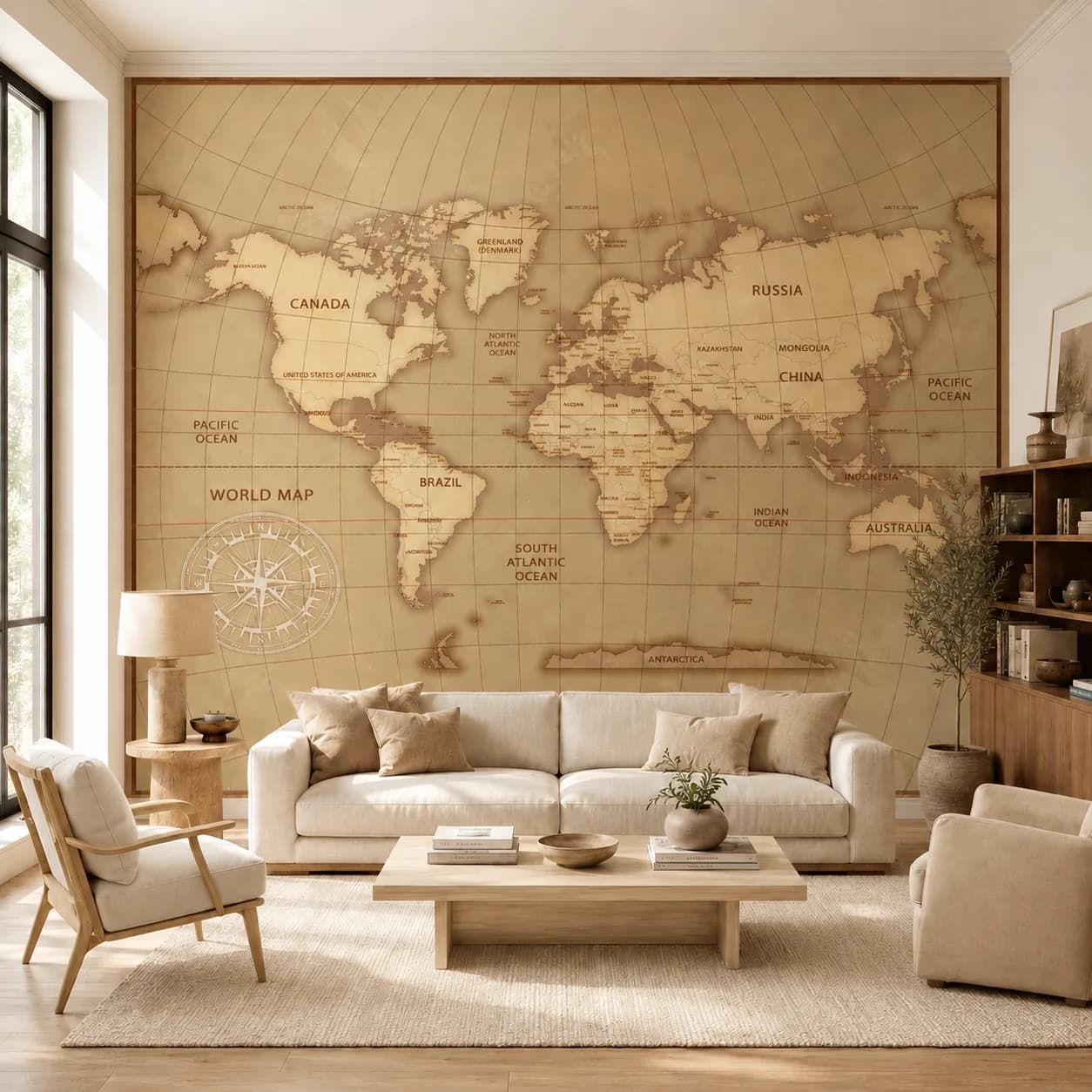 Mapa-Múndi Vintage com Bússola