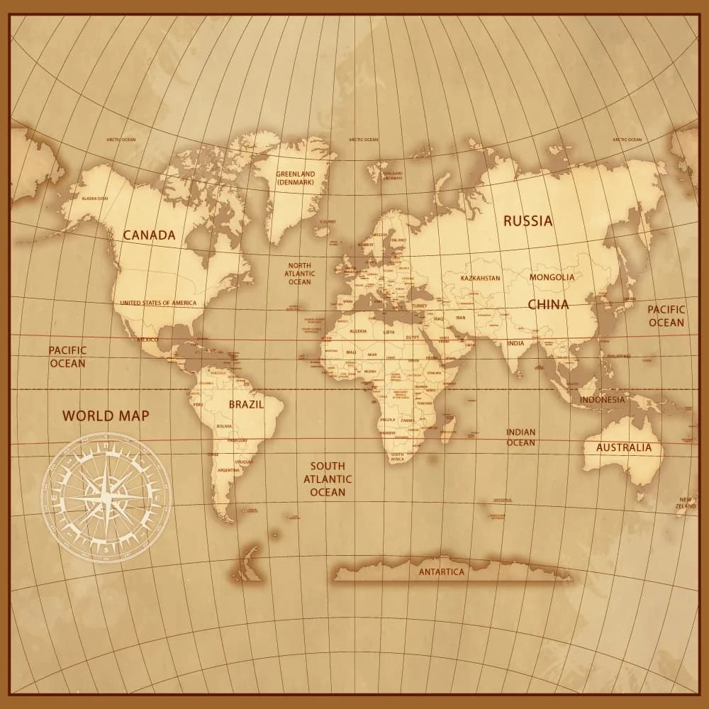 Mapa-Múndi Vintage com Bússola