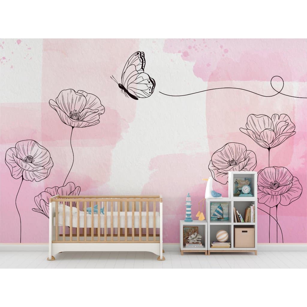 🌸 Papel de Parede Borboleta e Flores – Design Aquarelado Romântico | Decoração E