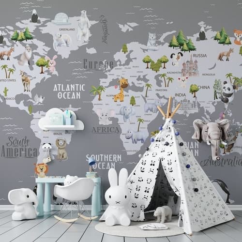 De Mapa Mundi Cinza Com Animais