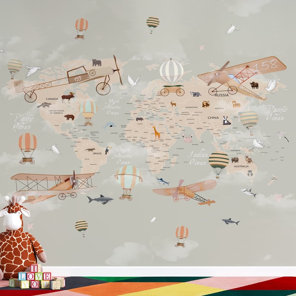 De Mapa Mundi Com Animais, Aviões E