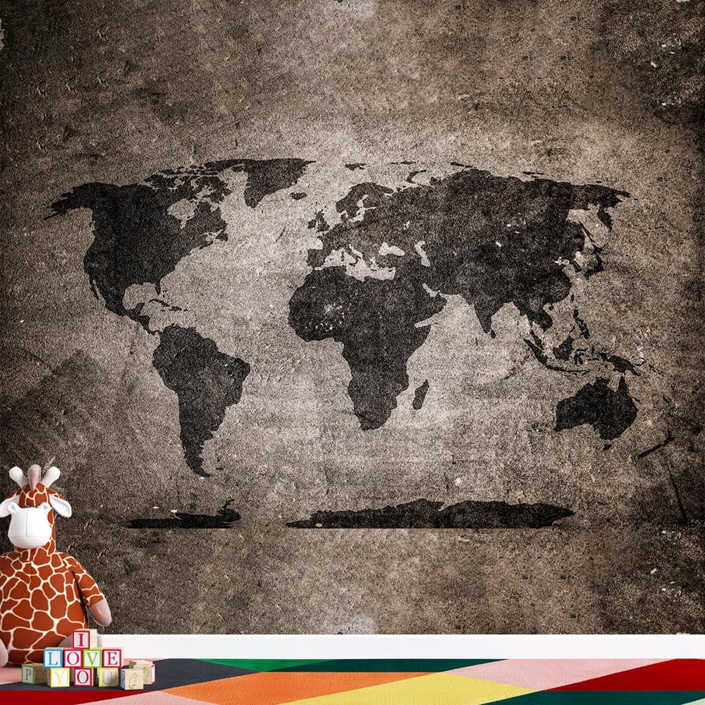 de Mapa Mundi Vintage Cimento queimado