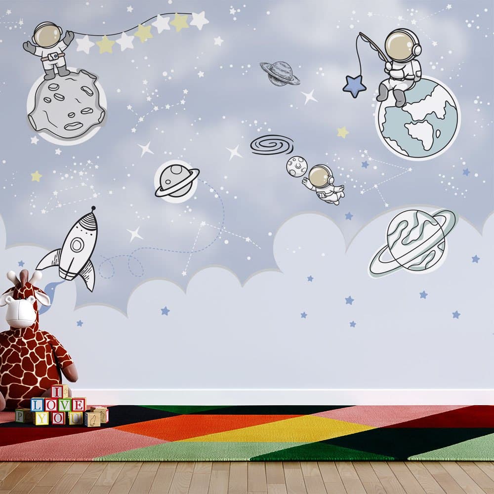papel de parede astronauta infantil pescando estrelas