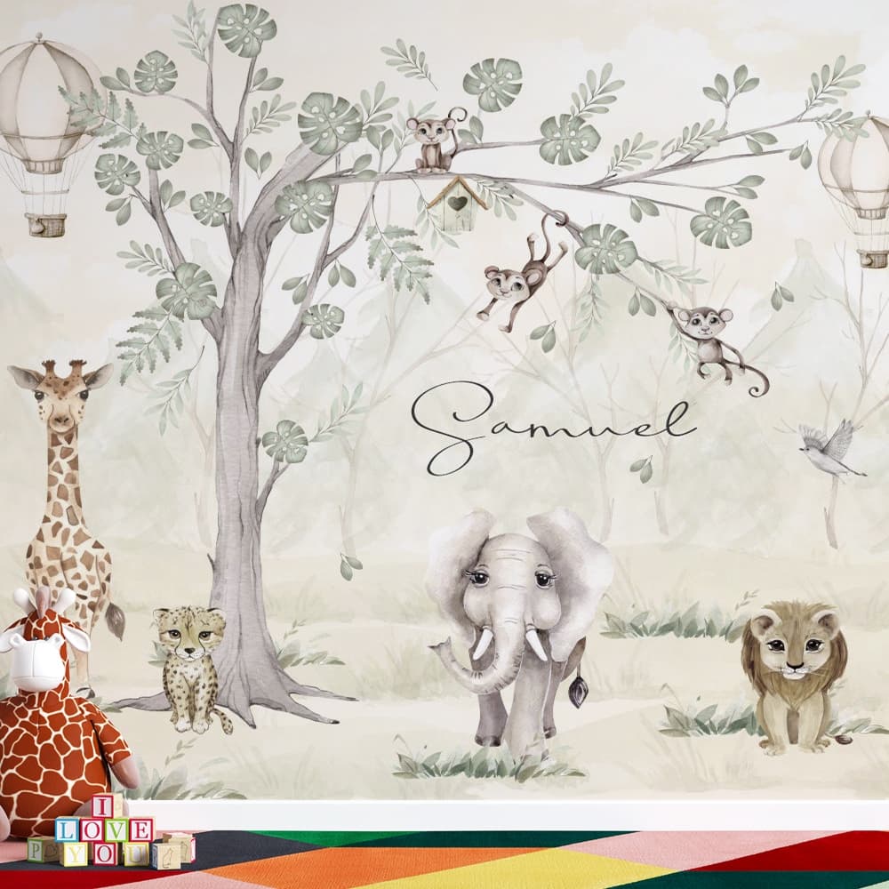 Safari com árvore girafa elefante e nome personalizado