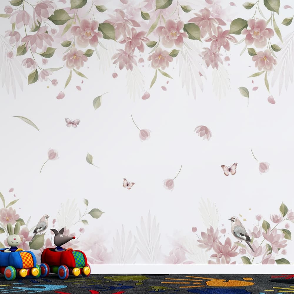 jardim suspenso rosa com flores caindo em aquarela