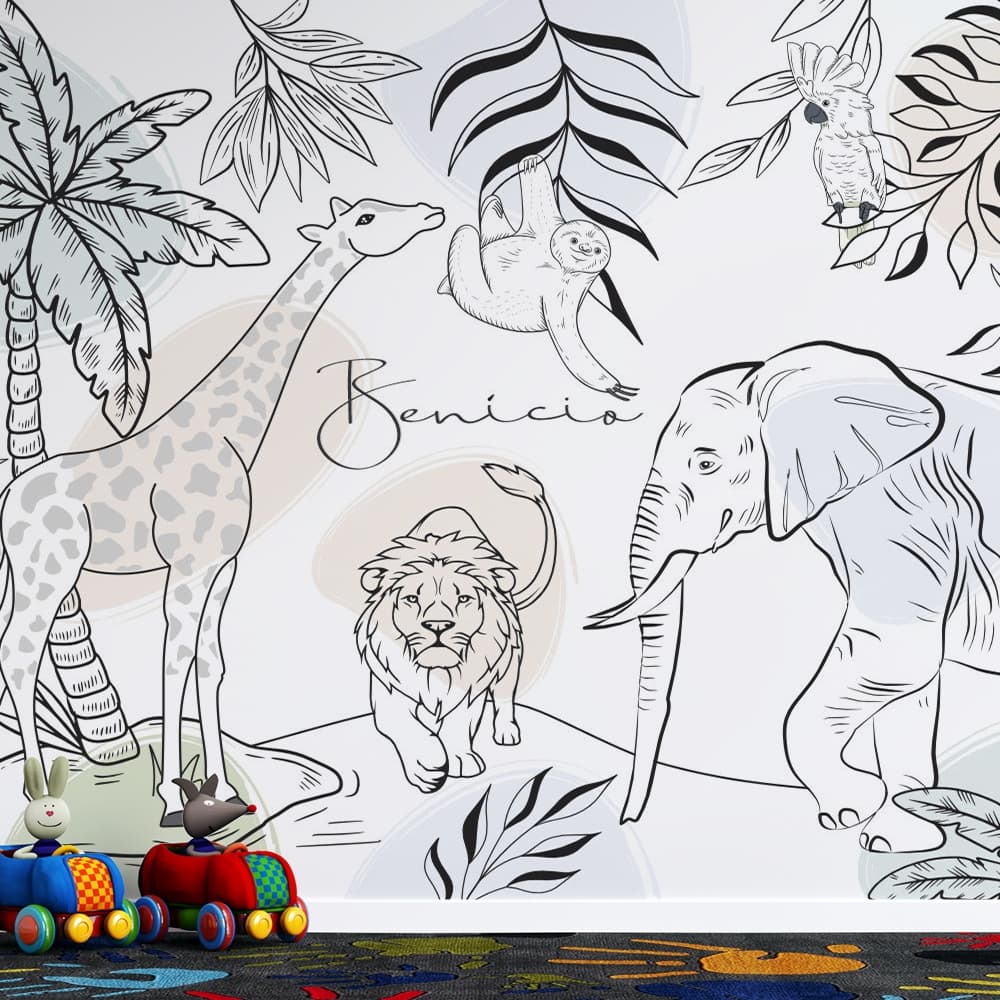 safari em linhas preto e branco