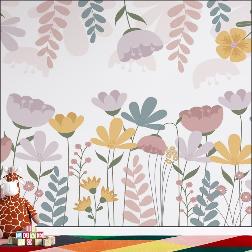 rama de flores aquarela lilas amarelo rosa