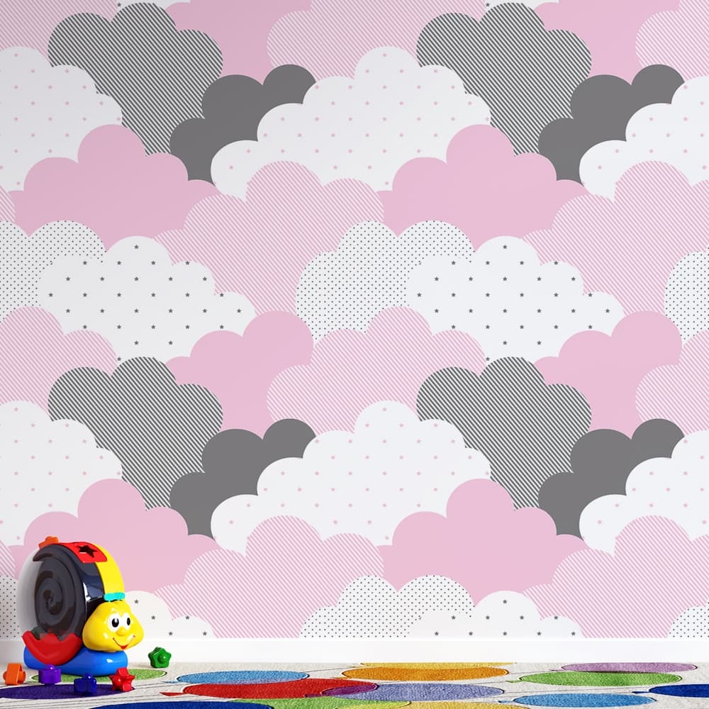 Nuvens de Algodão rolo rosa cinza e branco