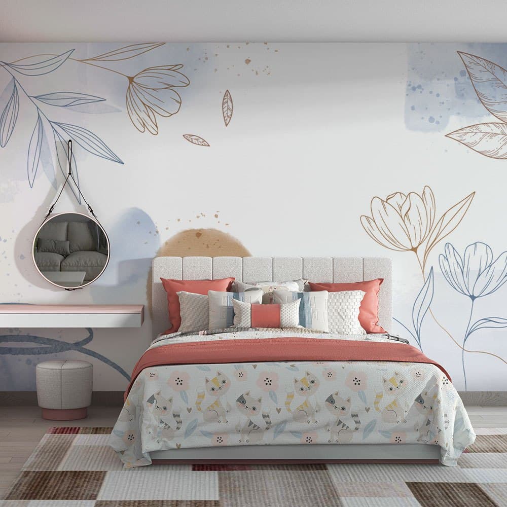 Aquarela floral dourado marrom e azul