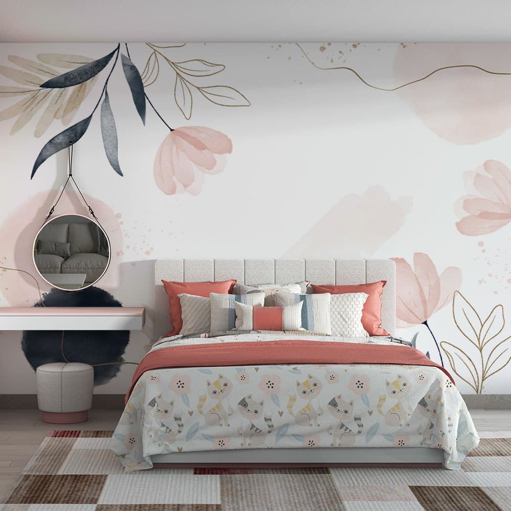 Aquarela floral rosa azul e dourado