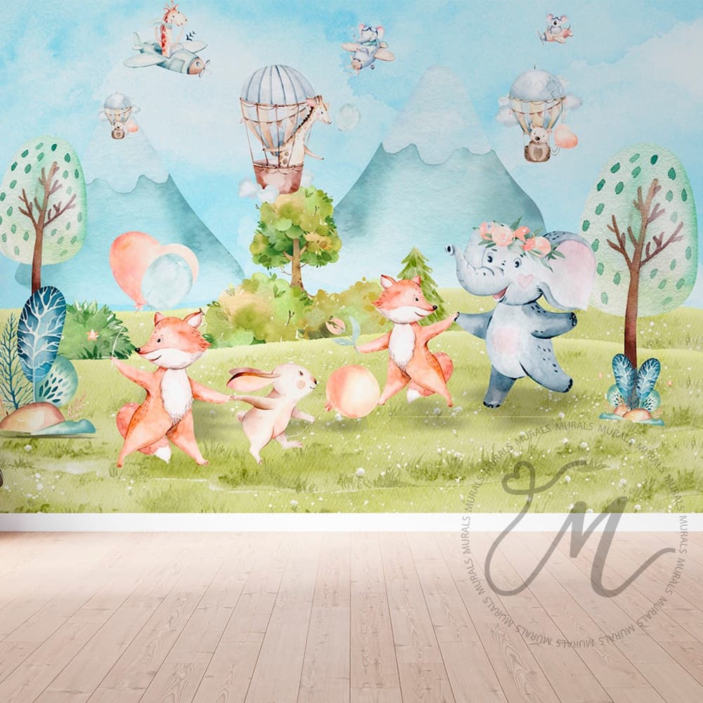Bosque Encantado – Animais Fofos e Balões Aquarelados 🎈🦊🐘🌿