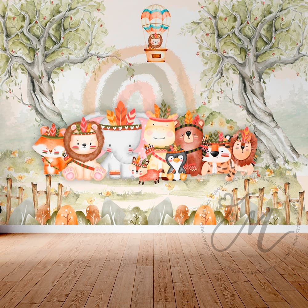 Animais da Floresta Aquarelado – Safari Boho para Quarto de Bebê e Infantil