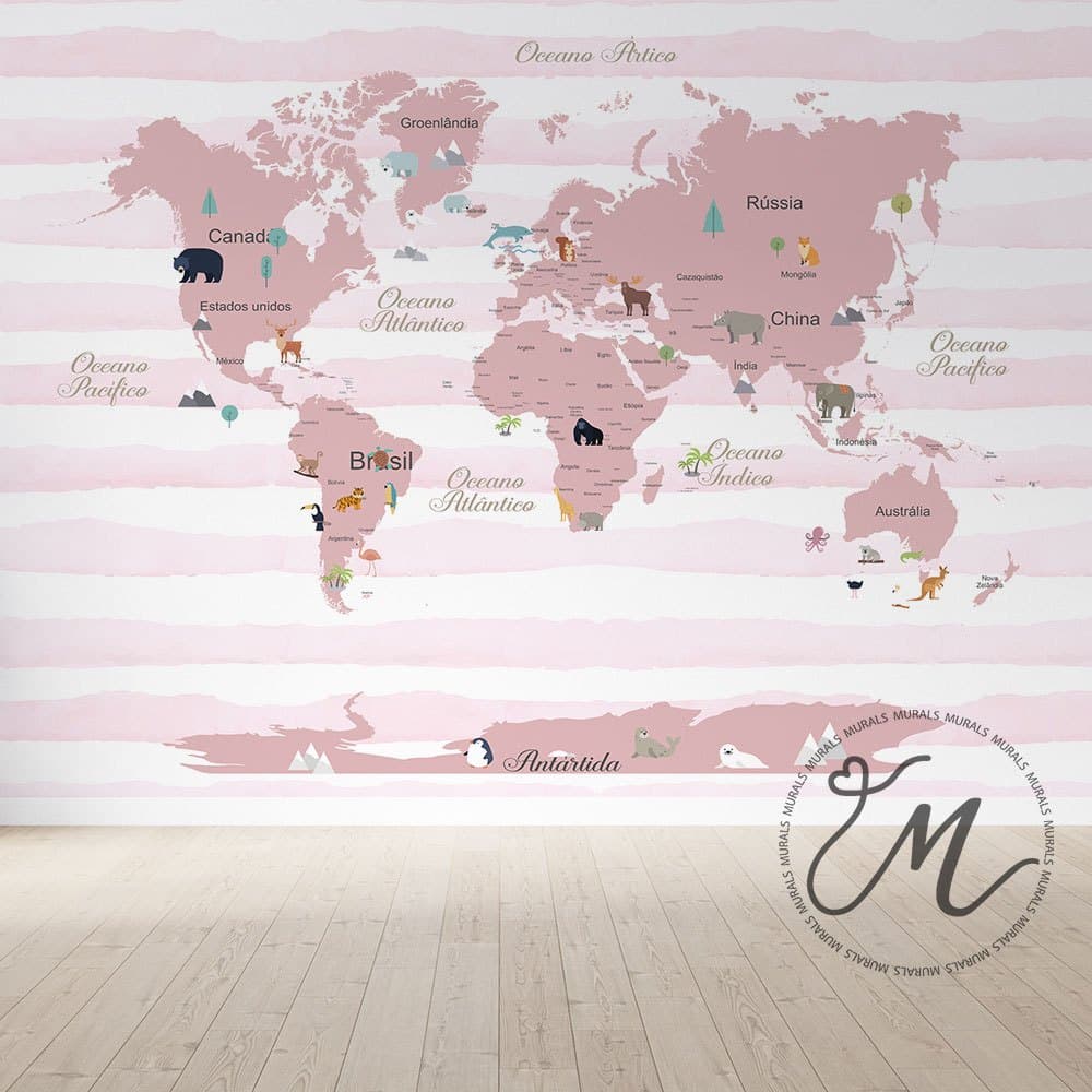 Mapa-Múndi – Aquarela Rosa Delicado