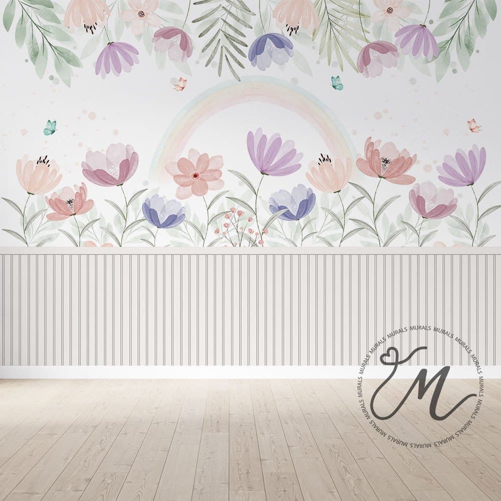 Floral Infantil – Jardim Encantado com Flores Aquareladas e Arco-Íris 🌸🌈