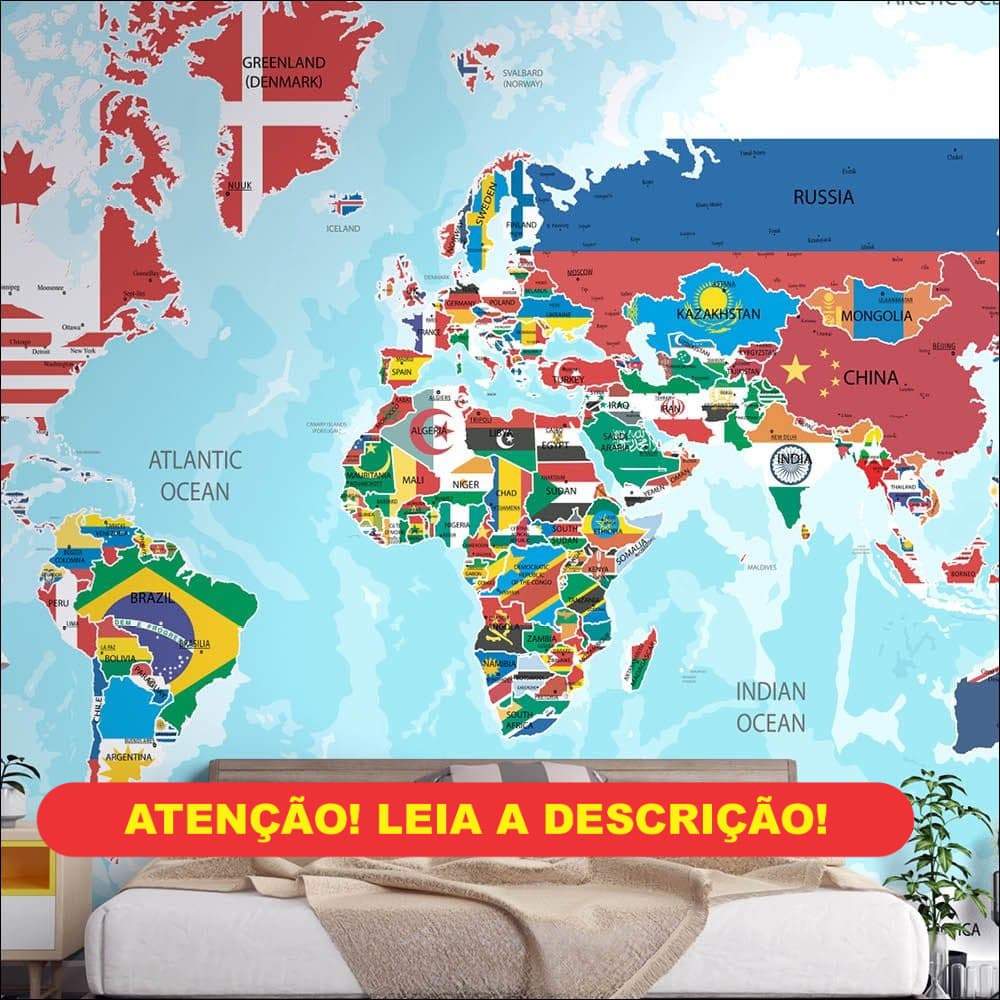 Mapa Mundi com Bandeiras dos paises