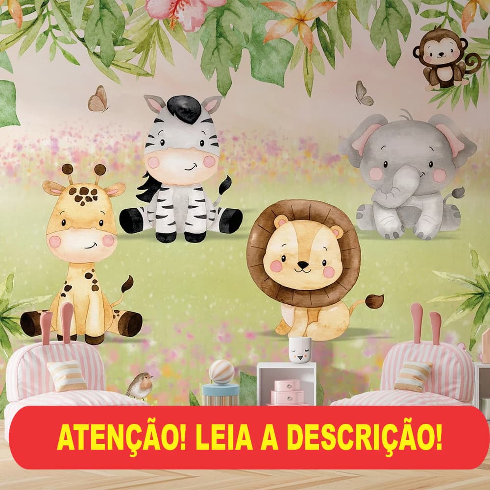safari infantil elefante leao zebra macaco flores e folhas em aquarela