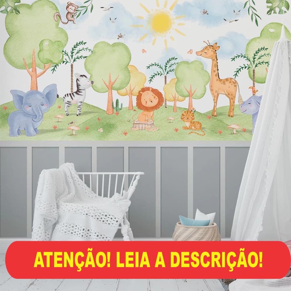 papel de parede safari infantil em aquarela meia parede com boiserie