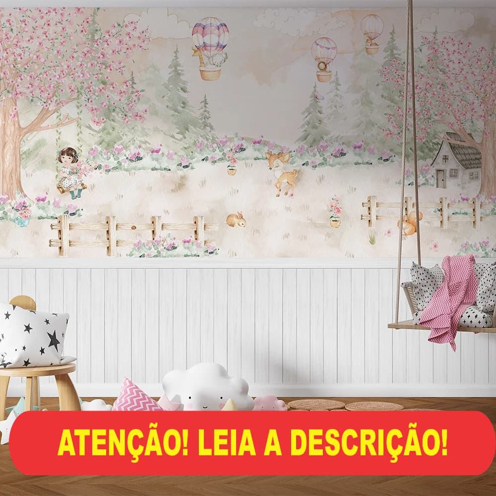 papel de parede jardim encantado com barrado para meia parede aquarelado
